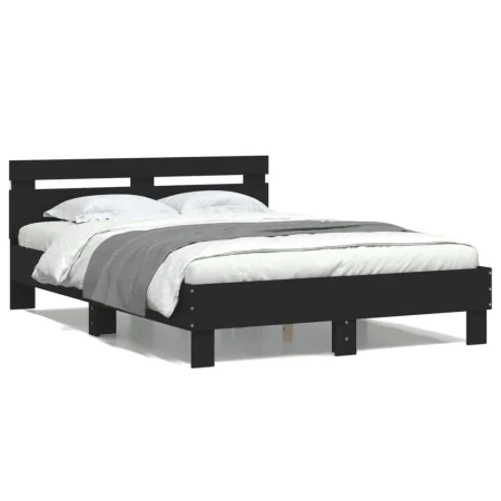 Bed frame with headboard and LED lights black 120x200 cm by , Beds and slatted bases - Ref: Foro24-3207554, Price: 168,24 €, ...