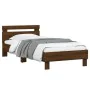 Bed frame headboard LED lights brown oak 90x200 cm by , Beds and slatted bases - Ref: Foro24-838721, Price: 105,60 €, Discoun...