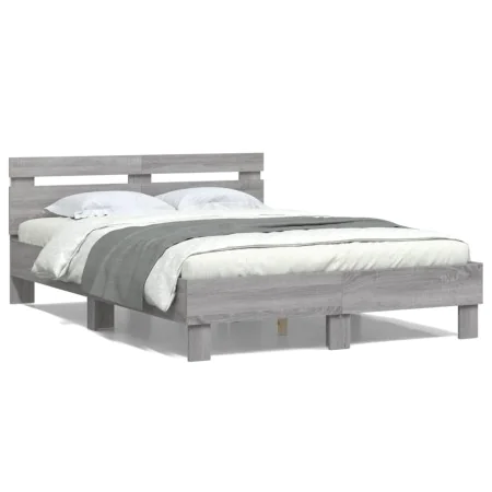 Sonoma gray headboard bed frame and LED lights 120x200 cm by , Beds and slatted bases - Ref: Foro24-3207558, Price: 168,48 €,...