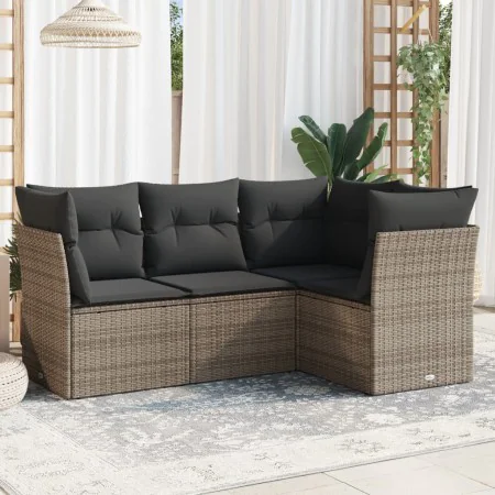 Garden sofa set 4 pieces with gray synthetic rattan cushions by , Garden sets - Ref: Foro24-3217580, Price: 279,86 €, Discoun...