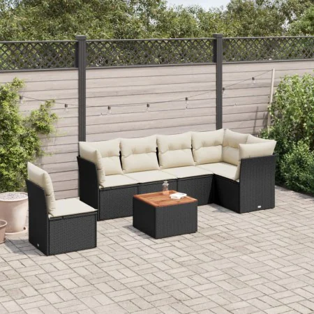 7-teiliges Garten-Esszimmerset und Kissen synthetisches Rattan schwarz von , Gartensets - Ref: Foro24-3223662, Preis: 444,43 ...