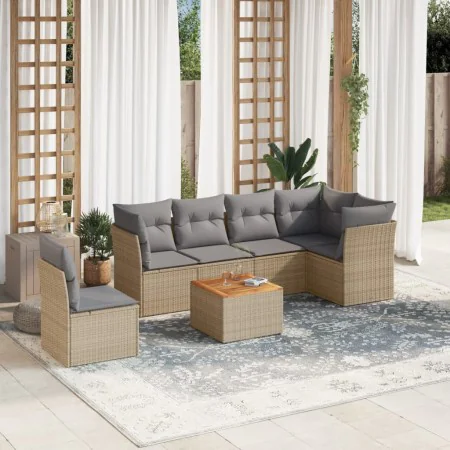 7-teiliges Gartensofa-Set und beige synthetische Rattankissen von , Gartensets - Ref: Foro24-3223665, Preis: 461,06 €, Rabatt: %