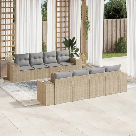 9-teiliges Gartensofa-Set mit beigen synthetischen Rattankissen von , Gartensets - Ref: Foro24-3225366, Preis: 660,32 €, Raba...