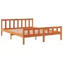 Bed frame with wax brown pine wood headboard 150x200 cm by , Beds and slatted bases - Ref: Foro24-844398, Price: 106,61 €, Di...