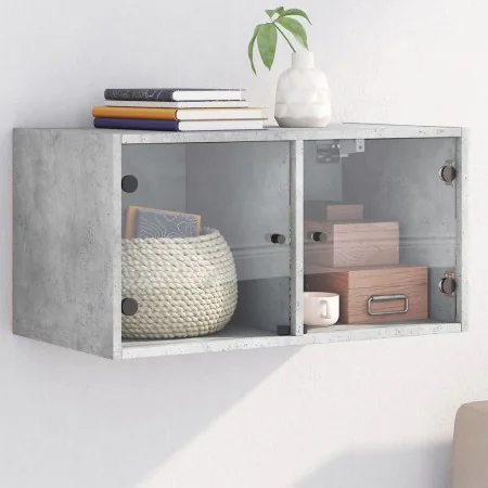 Concrete gray glass door wall cabinet 68.5x37x35 cm by , Lockers and storage cabinets - Ref: Foro24-836503, Price: 54,79 €, D...