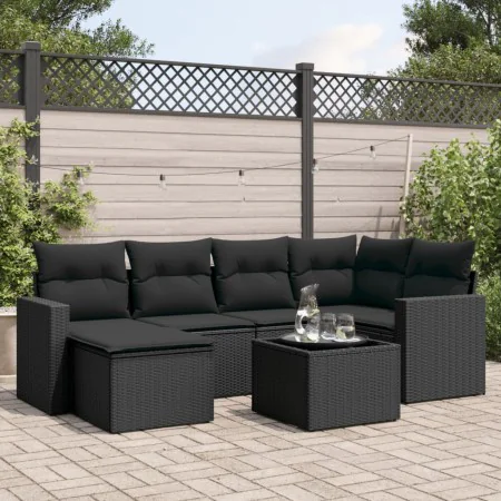 7-teiliges Garten-Esszimmerset und Kissen synthetisches Rattan schwarz von , Modulare Sofas für den Außenbereich - Ref: Foro2...