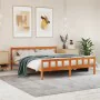 Bed frame with wax brown pine wood headboard 180x200 cm by , Beds and slatted bases - Ref: Foro24-844400, Price: 131,01 €, Di...