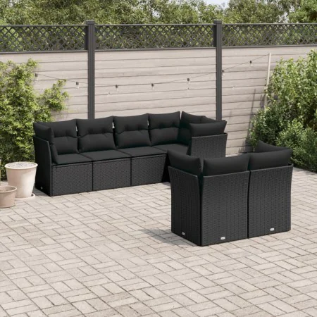 7-teiliges Garten-Esszimmerset und Kissen synthetisches Rattan schwarz von , Gartensets - Ref: Foro24-3217895, Preis: 466,16 ...