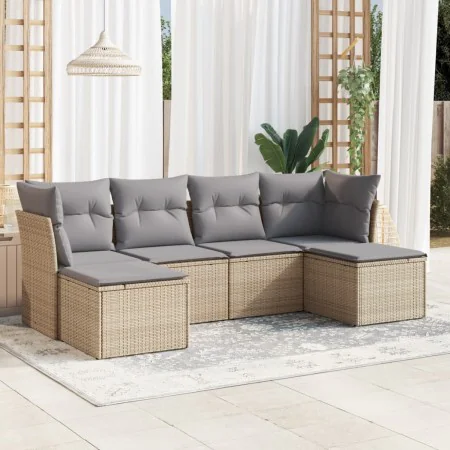 Gartensofa-Set mit Kissen, 6-teilig, beiges synthetisches Rattan von , Gartensets - Ref: Foro24-3249848, Preis: 405,70 €, Rab...