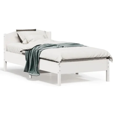 Bed frame with white pine wood headboard 75x190 cm by , Beds and slatted bases - Ref: Foro24-842627, Price: 85,37 €, Discount: %