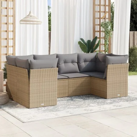 Garden sofa set with cushions 6 pieces beige synthetic rattan by , Garden sets - Ref: Foro24-3218109, Price: 396,31 €, Discou...