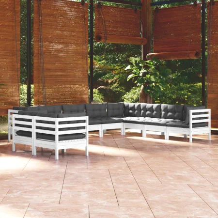 Garden furniture 10 pieces and white cushions solid pine wood by , Garden sets - Ref: Foro24-3096912, Price: 928,07 €, Discou...