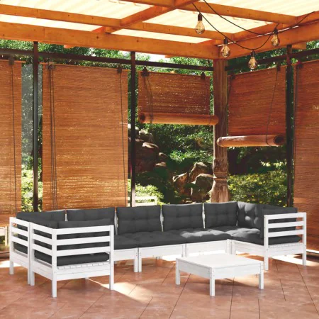 8-piece garden furniture set with white cushions made of pine wood by , Garden sets - Ref: Foro24-3097314, Price: 753,41 €, D...