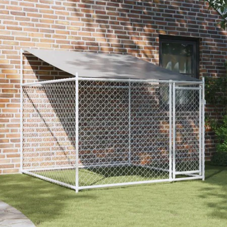 Dog cage roof and door gray galvanized steel 2x2x2 m by , Dog kennels and fences - Ref: Foro24-172559, Price: 149,63 €, Disco...