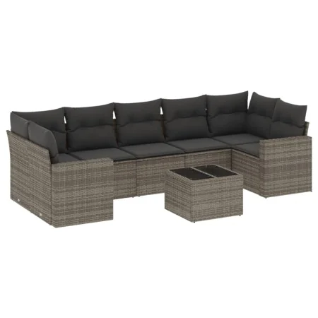 8-teiliges Gartensofa-Set und graue synthetische Rattankissen von , Modulare Sofas für den Außenbereich - Ref: Foro24-3251077...