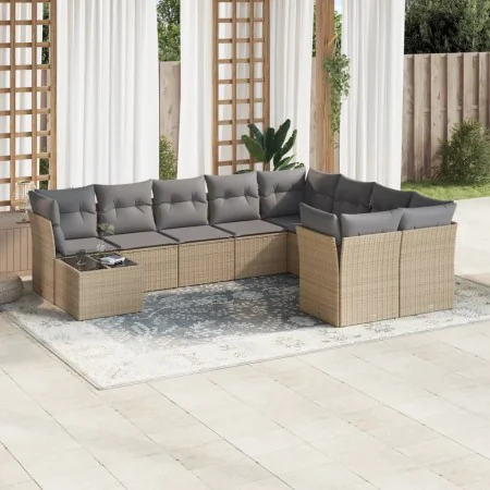 Gartensofa-Set mit beigen Kissen, 10-teilig, synthetisches Rattan von , Gartensets - Ref: Foro24-3250028, Preis: 679,02 €, Ra...