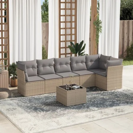 Set aus 7-teiligen Gartensofas und Kissen, synthetisches Rattan, beige von , Gartensets - Ref: Foro24-3249508, Preis: 461,00 ...