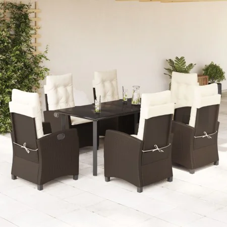 7-teiliges Garten-Esszimmer-Set mit Kissen synthetisches Rattan braun von , Gartensets - Ref: Foro24-3212777, Preis: 937,19 €...