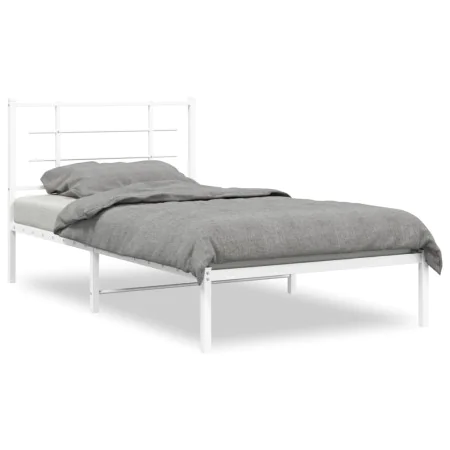 Metal bed frame with white headboard 100x190 cm by , Beds and slatted bases - Ref: Foro24-355604, Price: 55,58 €, Discount: %