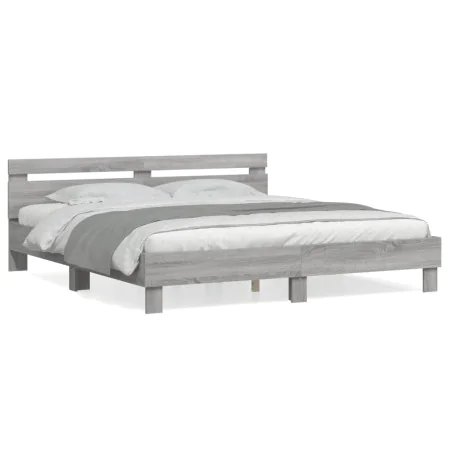 Sonoma gray engineered wood bed with headboard 180x200 cm by , Beds and slatted bases - Ref: Foro24-3207404, Price: 160,68 €,...