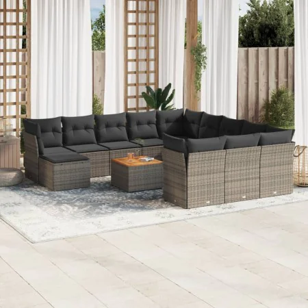 Gartensofa-Set mit Kissen 13-teilig synthetisches Rattangrau von , Gartensets - Ref: Foro24-3223988, Preis: 839,58 €, Rabatt: %