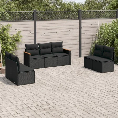 7-teiliges Garten-Essset und schwarze Kissen aus synthetischem Rattan von , Gartensets - Ref: Foro24-3258275, Preis: 460,57 €...