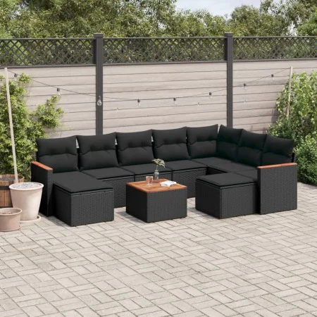 Gartensofa-Set 10-teilig mit schwarzen synthetischen Rattankissen von , Gartensets - Ref: Foro24-3226545, Preis: 563,52 €, Ra...