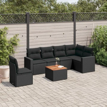 7-teiliges Garten-Essset und schwarze Kissen aus synthetischem Rattan von , Gartensets - Ref: Foro24-3256475, Preis: 472,99 €...