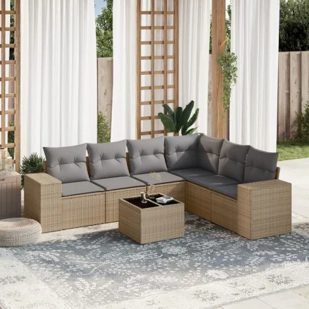 7-piece garden sofa set and beige synthetic rattan cushions by , Garden sets - Ref: Foro24-3254956, Price: 558,81 €, Discount: %