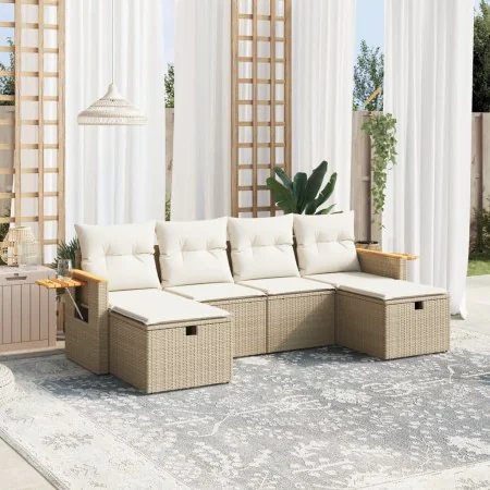 Gartensofa-Set mit Kissen, 6-teilig, beiges synthetisches Rattan von , Gartensets - Ref: Foro24-3265559, Preis: 534,69 €, Rab...