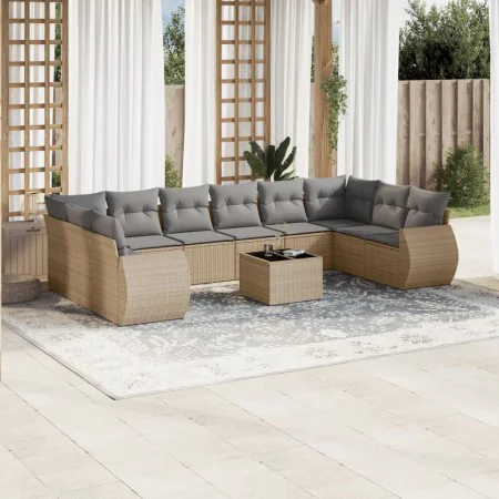 11-teiliges Gartensofa-Set mit beigen synthetischen Rattankissen von , Modulare Sofas für den Außenbereich - Ref: Foro24-3221...