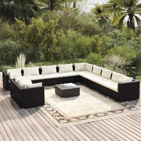 Garden sofa set 12 pieces with black synthetic rattan cushions by , Garden sets - Ref: Foro24-3102535, Price: 1,00 €, Discoun...