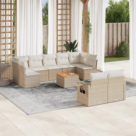 Gartensofa-Set mit beigen Kissen, 10-teilig, synthetisches Rattan von , Gartensets - Ref: Foro24-3257045, Preis: 846,35 €, Ra...