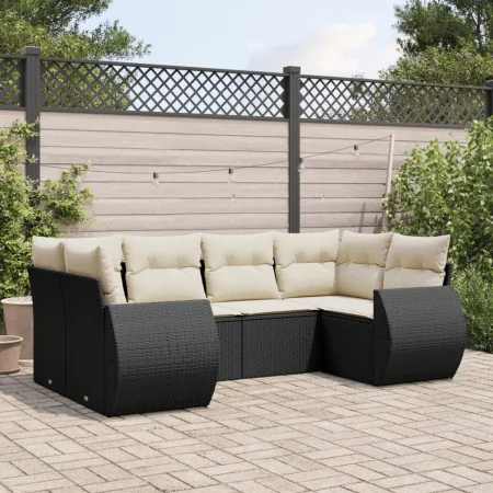 6-teiliges Gartensofa-Set und schwarze synthetische Rattankissen von , Modulare Sofas für den Außenbereich - Ref: Foro24-3221...