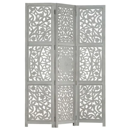 Screen 3 panels hand carved gray mango wood 120x165 cm by vidaXL, Room dividers - Ref: Foro24-285337, Price: 148,85 €, Discou...