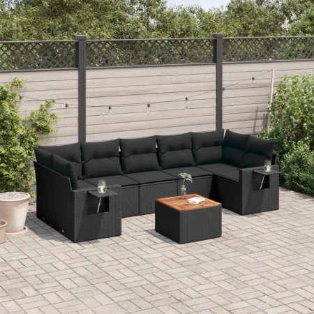 8-teiliges Gartensofa-Set und schwarze synthetische Rattankissen von , Modulare Sofas für den Außenbereich - Ref: Foro24-3224...