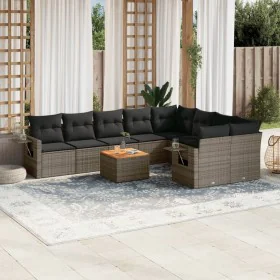 10-teilige Gartensofagarnitur mit grauen synthetischen Rattankissen von , Modulare Sofas für den Außenbereich - Ref: Foro24-3...