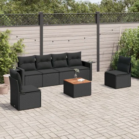 7-piece garden dining set and black synthetic rattan cushions by , Modular outdoor sofas - Ref: Foro24-3224508, Price: 415,56...