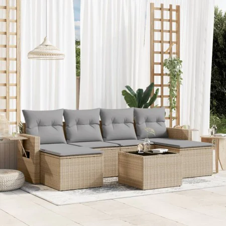 7-teiliges Gartensofa-Set und beige synthetische Rattankissen von , Gartensets - Ref: Foro24-3252866, Preis: 488,46 €, Rabatt: %