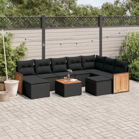 Gartensofa-Set 10-teilig mit schwarzen synthetischen Rattankissen von , Gartensets - Ref: Foro24-3228225, Preis: 565,43 €, Ra...