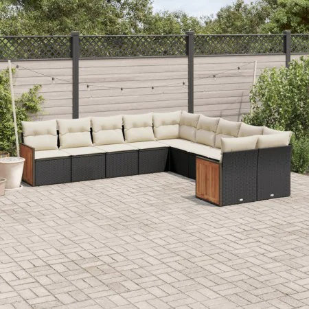 Gartensofa-Set 10-teilig mit schwarzen synthetischen Rattankissen von , Gartensets - Ref: Foro24-3228030, Preis: 648,81 €, Ra...