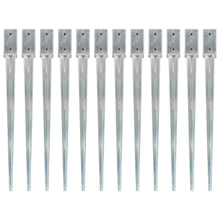 Ground spikes 12 pcs silver galvanized steel 7x7x90 cm by vidaXL, Spikes for anchoring in the ground - Ref: Foro24-145406, Pr...