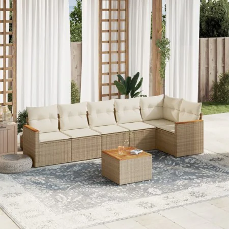 7-piece garden sofa set and beige synthetic rattan cushions by , Garden sets - Ref: Foro24-3258397, Price: 549,12 €, Discount: %