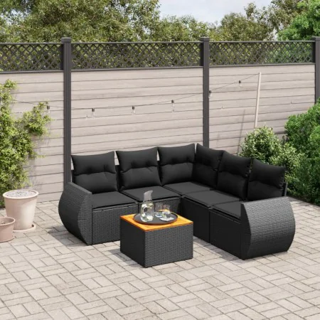 Set aus 6-teiligen Gartensofas und Kissen Kunstrattan schwarz von , Gartensets - Ref: Foro24-3224998, Preis: 395,03 €, Rabatt: %