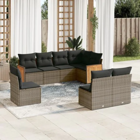 Garden sofa set 8 pieces and gray synthetic rattan cushions by , Garden sets - Ref: Foro24-3227726, Price: 517,88 €, Discount: %