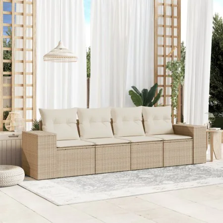 Gartensofa-Set mit Kissen, 4-teilig, beiges synthetisches Rattan von , Modulare Sofas für den Außenbereich - Ref: Foro24-3222...