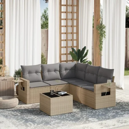 Gartensofa-Set mit Kissen, 6-teilig, beiges synthetisches Rattan von , Gartensets - Ref: Foro24-3220158, Preis: 426,61 €, Rab...