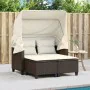 2-Sitzer-Gartensofa mit Kapuze und braunen PE-Rattanhockern von , Outdoor-Sofas - Ref: Foro24-365782, Preis: 331,92 €, Rabatt: %