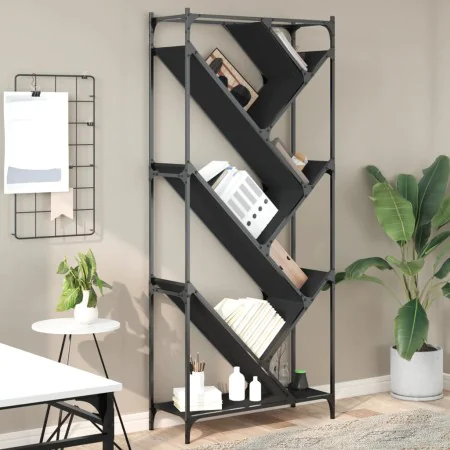 Engineered wood and black metal shelf 79x30x180 cm by , Bookcases and shelves - Ref: Foro24-845431, Price: 101,49 €, Discount: %