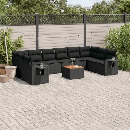 11-teiliges Gartensofa-Set und schwarze synthetische Rattankissen von , Modulare Sofas für den Außenbereich - Ref: Foro24-322...